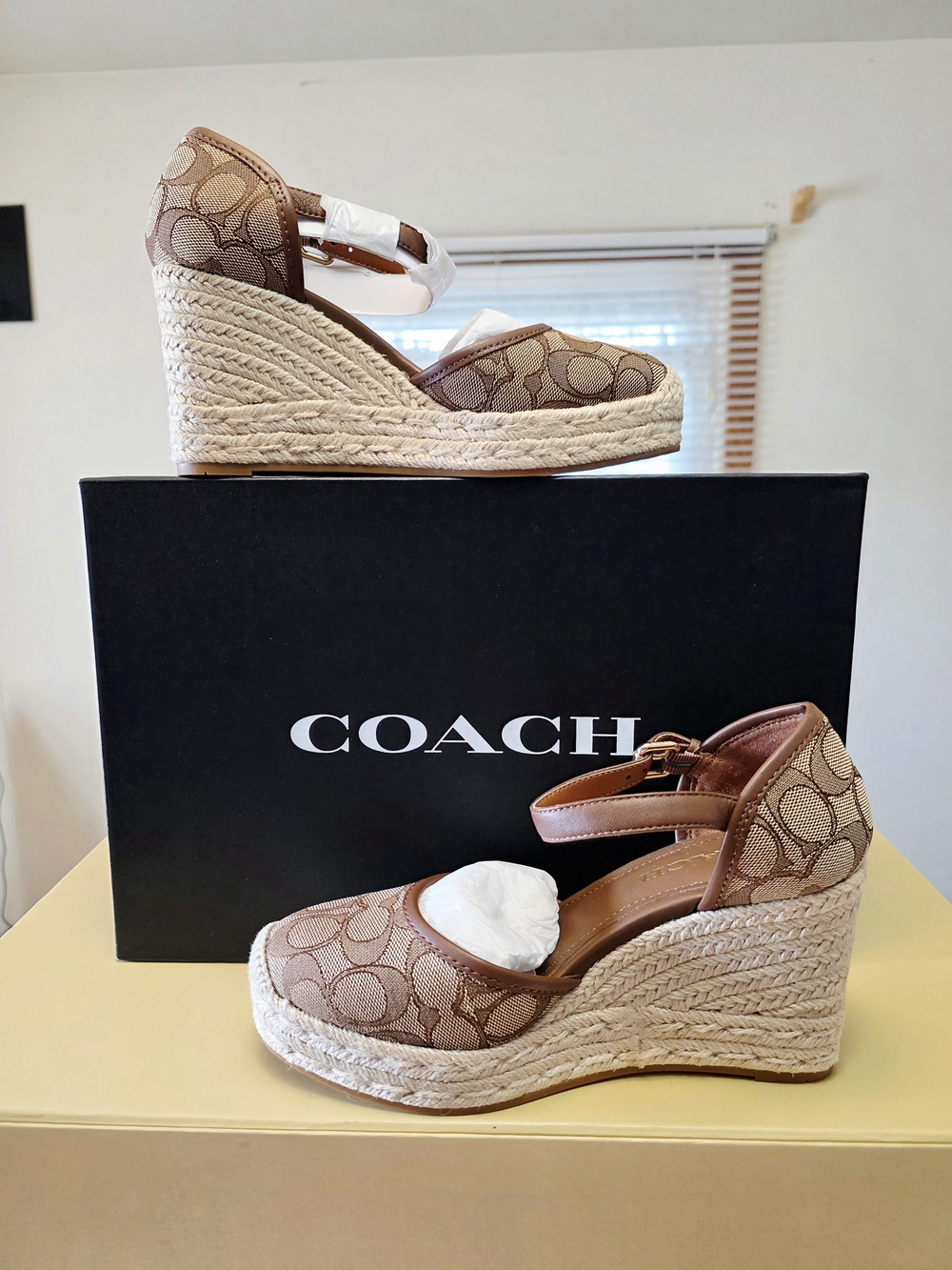 COACH Raine Signature Jacquard Espadrille In Khaki/Saddle Size 7B